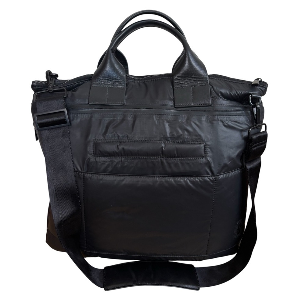 Caraa Nylon Messenger Travel Tote Bag In Black Leather Straps Expandable Luxury - Picture 6 of 8